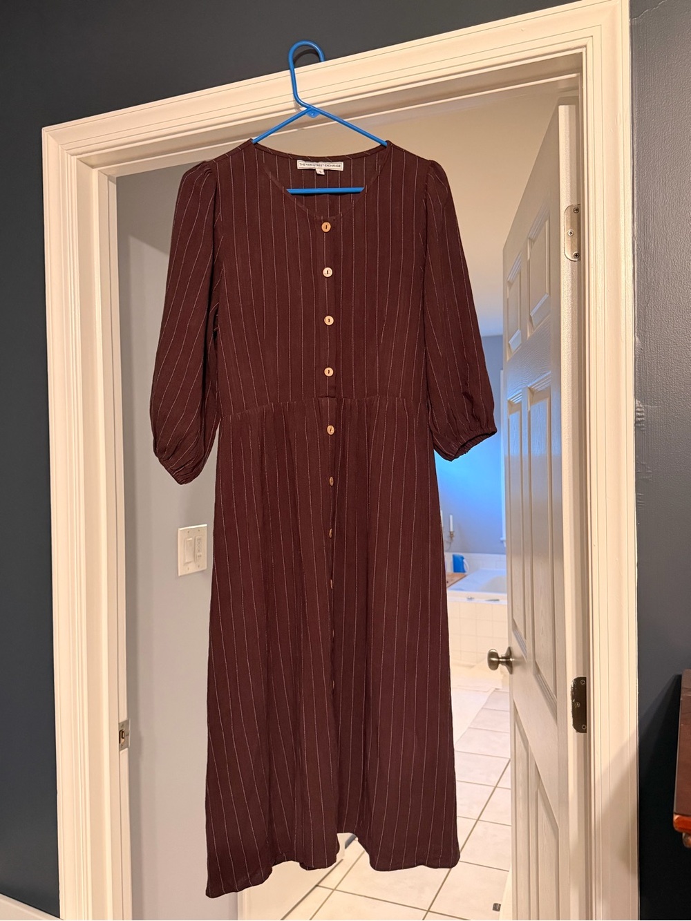 Women's Pinstripe Button-Front Midi Dress